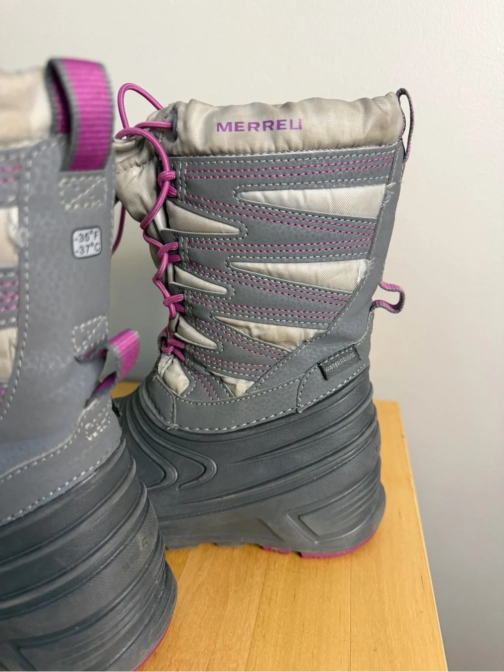 Merrell Kids Gray and Pink Insulated Snow Boots
